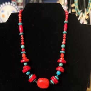 Red Jasper Howlite and Turquoise Beaded Necklace